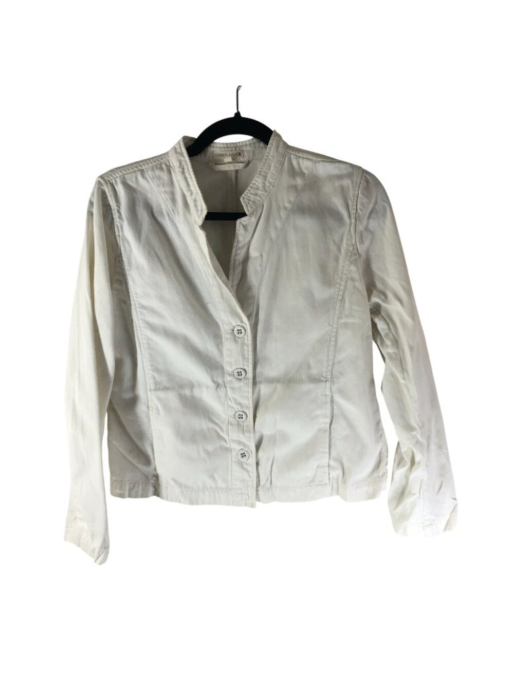 Eileen Fisher Womens White Button Down Jacket Stand Collar Long Sleeve Size S